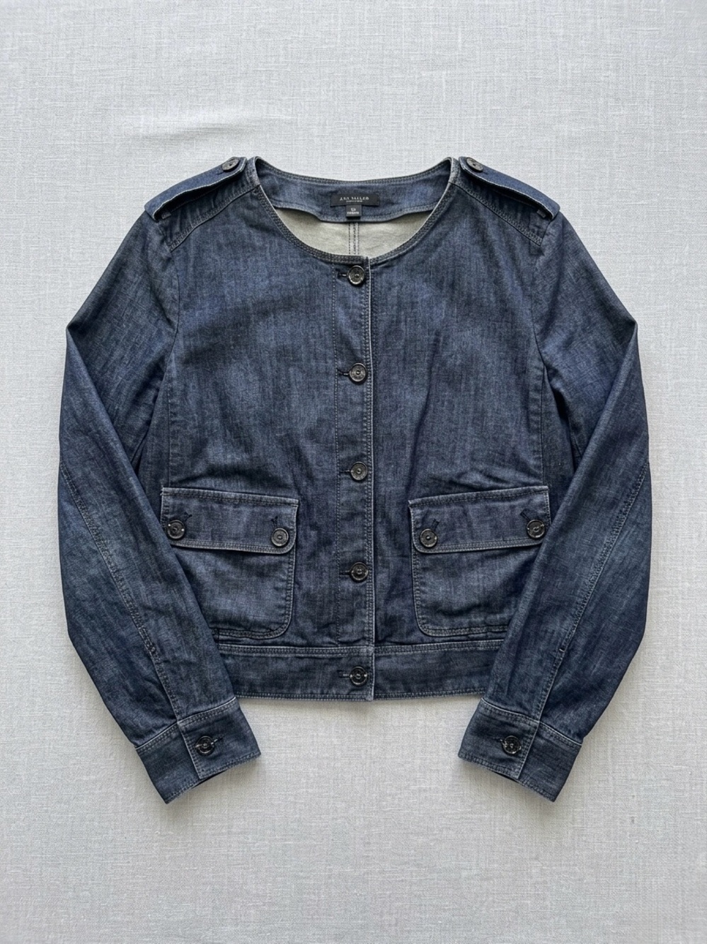 Ann Taylor Dark Blue Collarless Denim Jacket